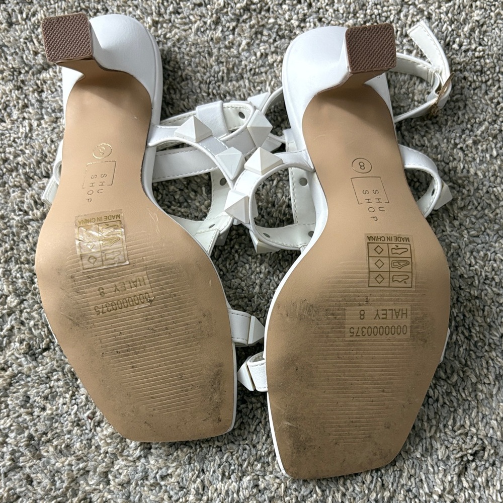 ShuShop KILEY STUDDED SQUARE TOE KITTEN HEEL - WHITE - Picture 8 of 8